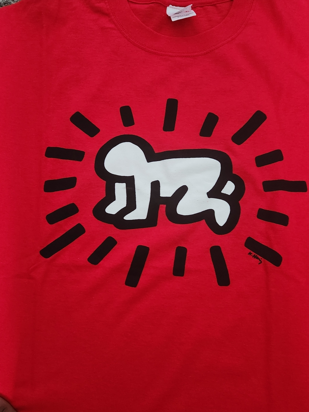 Kieth Haring Red Graphic Tee with White Pop Art Motif - Picture 3 of 5